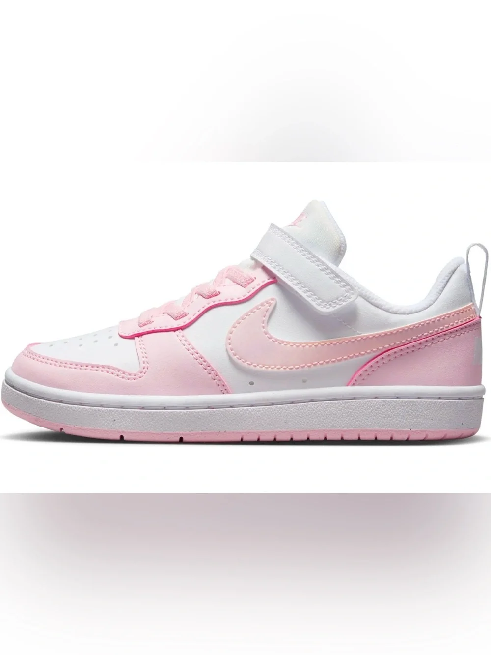 Nike Court Borough Low Recraft 3Y Little Kids White and Pink With Velcro Strap!